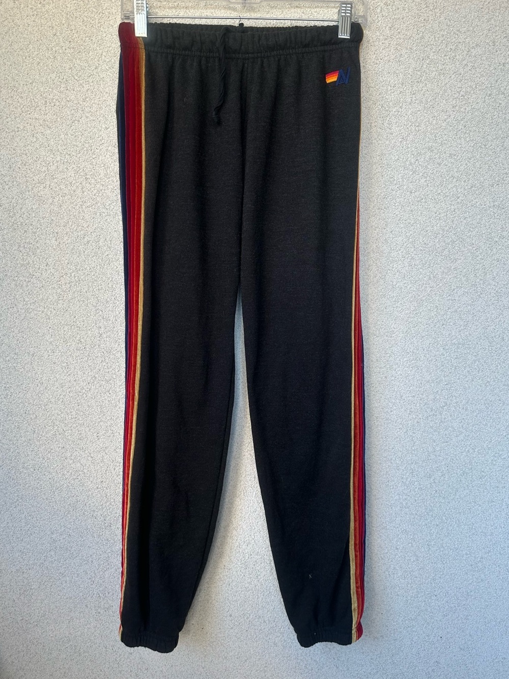 Aviator Nation Charcoal Velvet Rainbow Stripe Jogger Sweatpants, Size M, USA